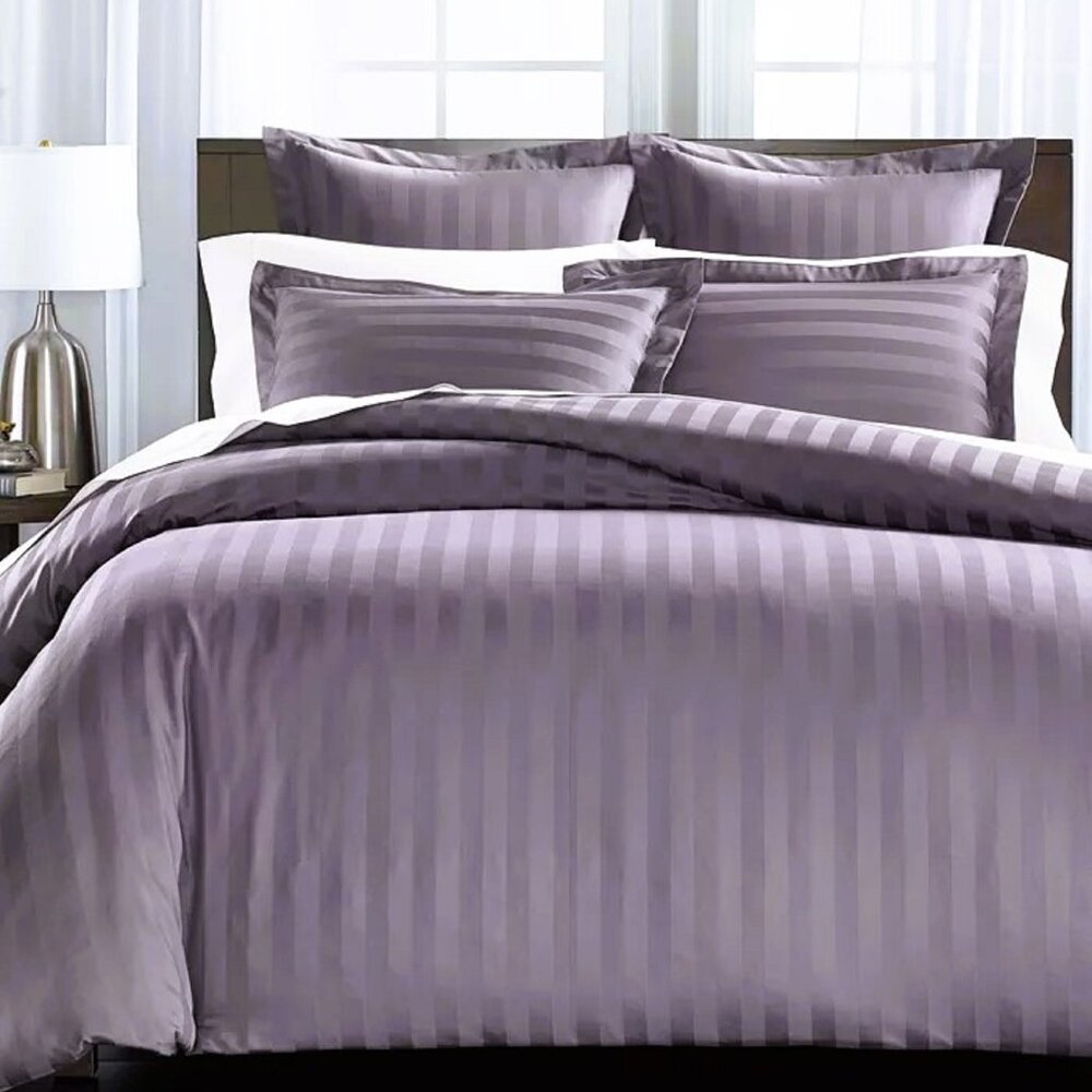 new LILAC PURPLE Wamsutta Dream Zone STRIPED 2-pc 100% Cotton TWIN Comforter Set